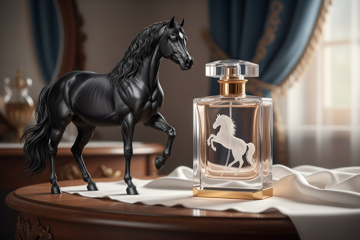 generate an image of a purfume with a horse